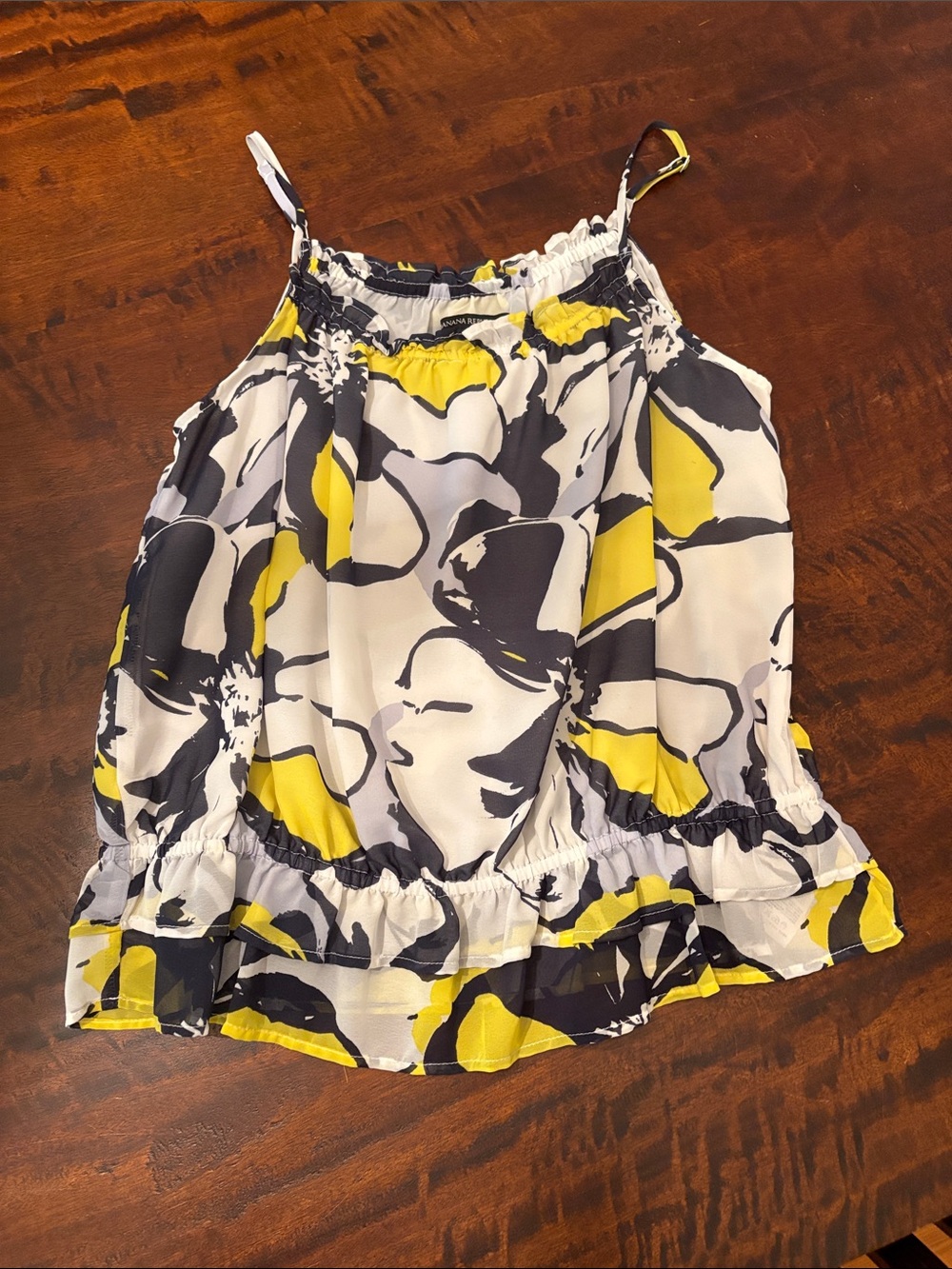 Banana Republic Floral Ruffle Spaghetti-Strap Cami - White, Navy & Yellow